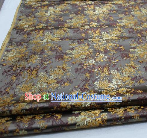 Asian Chinese Traditional Tang Suit Royal Cherry Blossom Pattern Grey Brocade Satin Fabric Material Classical Silk Fabric