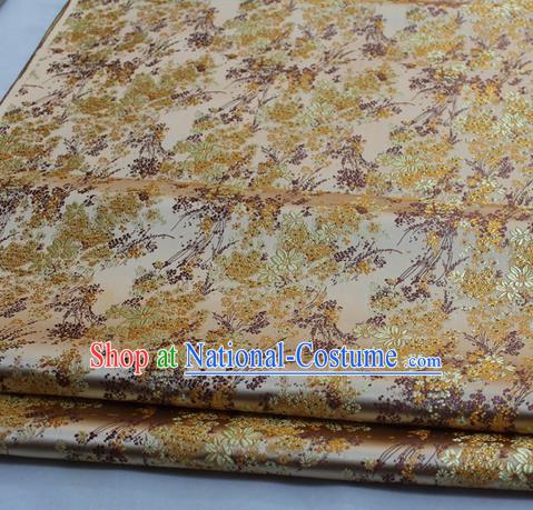 Asian Chinese Traditional Tang Suit Royal Cherry Blossom Pattern Beige Brocade Satin Fabric Material Classical Silk Fabric