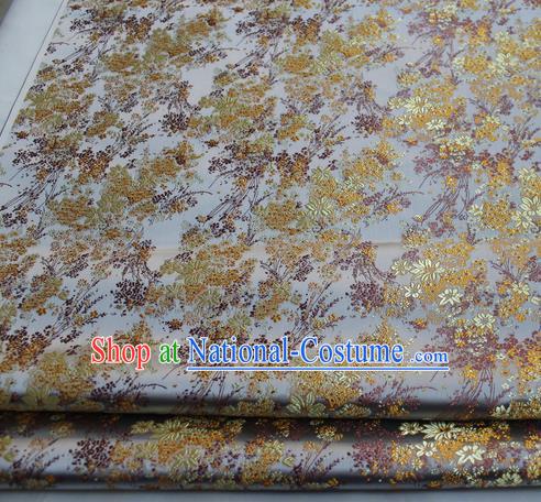 Asian Chinese Traditional Tang Suit Royal Cherry Blossom Pattern Light Grey Brocade Satin Fabric Material Classical Silk Fabric