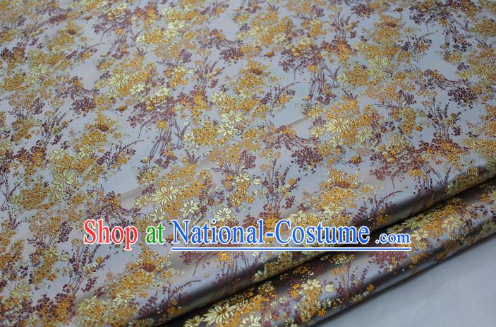 Asian Chinese Traditional Tang Suit Royal Cherry Blossom Pattern Light Grey Brocade Satin Fabric Material Classical Silk Fabric