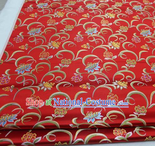 Asian Chinese Traditional Classical Twine Lotus Pattern Red Brocade Tang Suit Satin Fabric Material Classical Silk Fabric