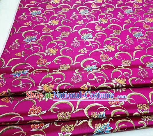 Asian Chinese Traditional Classical Twine Lotus Pattern Rosy Brocade Tang Suit Satin Fabric Material Classical Silk Fabric