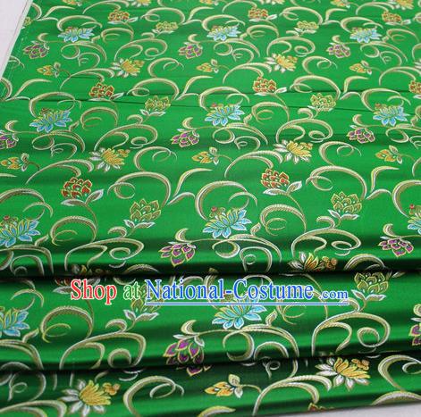 Asian Chinese Traditional Classical Twine Lotus Pattern Green Brocade Tang Suit Satin Fabric Material Classical Silk Fabric