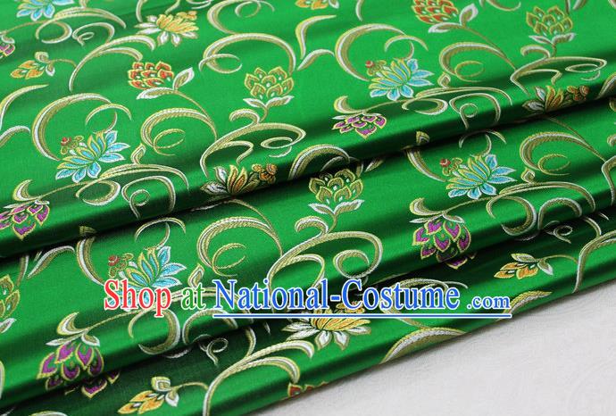 Asian Chinese Traditional Classical Twine Lotus Pattern Green Brocade Tang Suit Satin Fabric Material Classical Silk Fabric