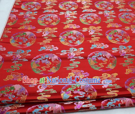 Asian Chinese Traditional Classical Phoenix Pattern Red Brocade Tang Suit Satin Fabric Material Classical Silk Fabric