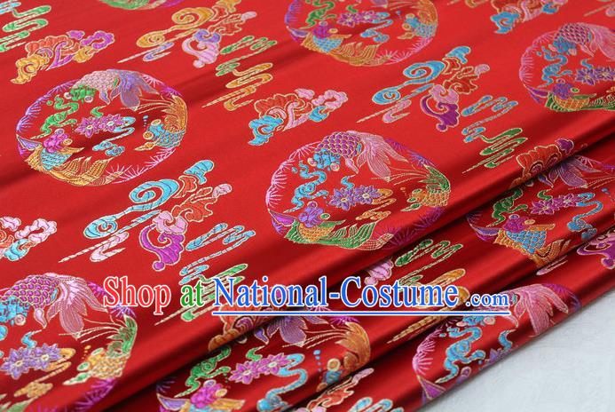 Asian Chinese Traditional Classical Phoenix Pattern Red Brocade Tang Suit Satin Fabric Material Classical Silk Fabric