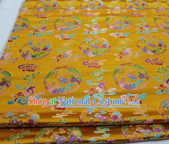 Asian Chinese Traditional Classical Phoenix Pattern Golden Brocade Tang Suit Satin Fabric Material Classical Silk Fabric