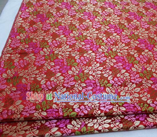 Asian Chinese Traditional Classical Leaf Pattern Red Brocade Tang Suit Satin Fabric Material Classical Silk Fabric