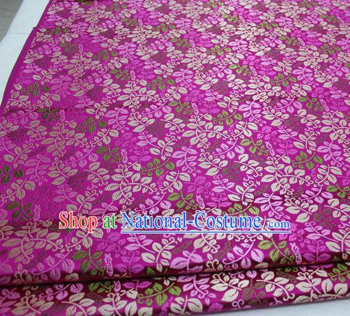 Asian Chinese Traditional Classical Leaf Pattern Rosy Brocade Tang Suit Satin Fabric Material Classical Silk Fabric