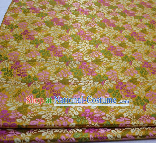 Asian Chinese Traditional Classical Leaf Pattern Golden Brocade Tang Suit Satin Fabric Material Classical Silk Fabric