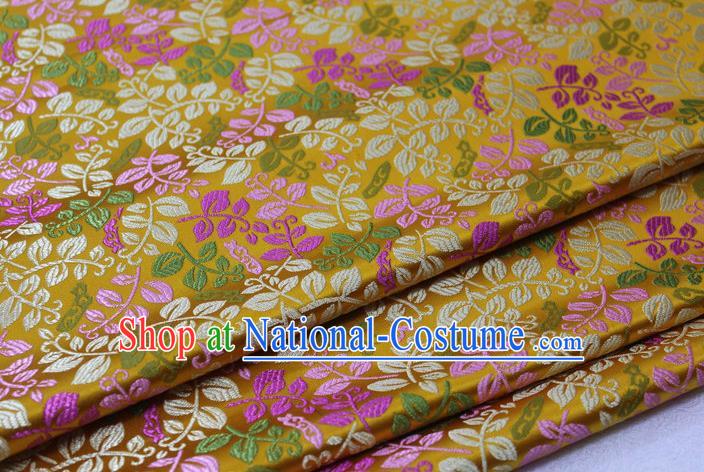 Asian Chinese Traditional Classical Leaf Pattern Golden Brocade Tang Suit Satin Fabric Material Classical Silk Fabric