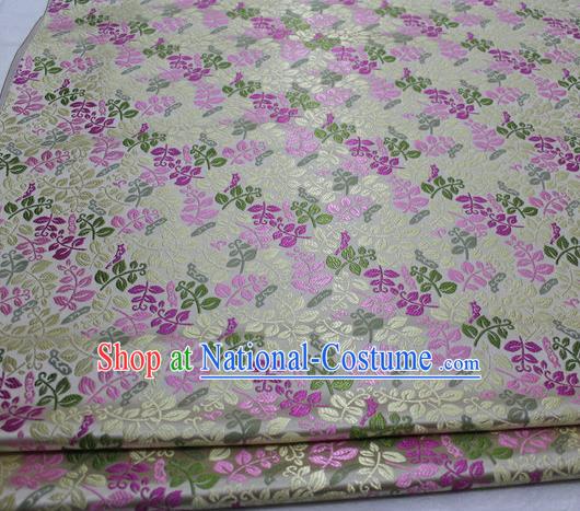 Asian Chinese Traditional Classical Leaf Pattern White Brocade Tang Suit Satin Fabric Material Classical Silk Fabric