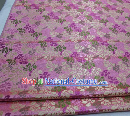 Asian Chinese Traditional Classical Leaf Pattern Pink Brocade Tang Suit Satin Fabric Material Classical Silk Fabric