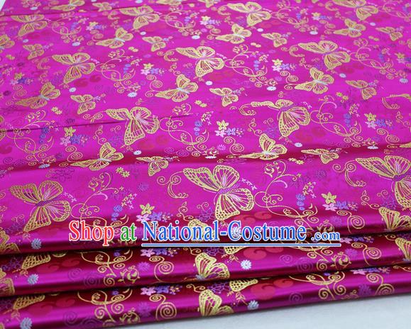 Asian Chinese Traditional Classical Butterfly Pattern Rosy Brocade Tang Suit Satin Fabric Material Classical Silk Fabric