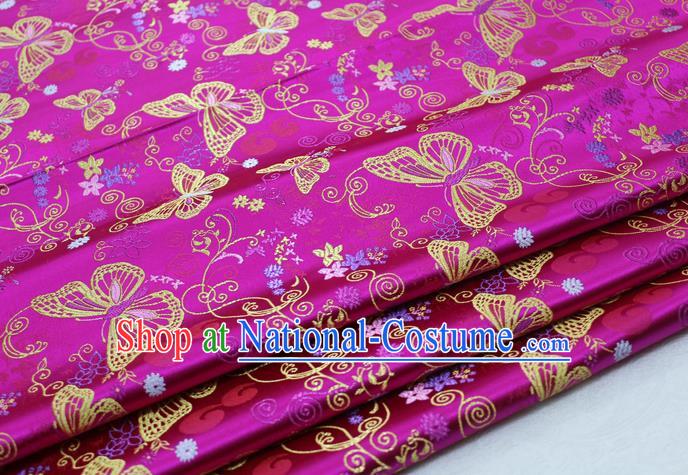 Asian Chinese Traditional Classical Butterfly Pattern Rosy Brocade Tang Suit Satin Fabric Material Classical Silk Fabric