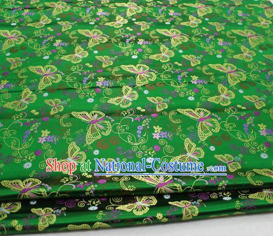 Asian Chinese Traditional Classical Butterfly Pattern Green Brocade Tang Suit Satin Fabric Material Classical Silk Fabric