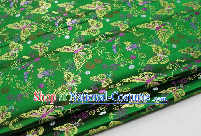 Asian Chinese Traditional Classical Butterfly Pattern Green Brocade Tang Suit Satin Fabric Material Classical Silk Fabric