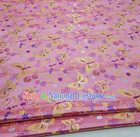 Asian Chinese Traditional Classical Butterfly Pattern Pink Brocade Tang Suit Satin Fabric Material Classical Silk Fabric