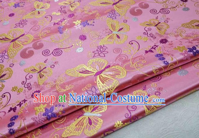 Asian Chinese Traditional Classical Butterfly Pattern Pink Brocade Tang Suit Satin Fabric Material Classical Silk Fabric