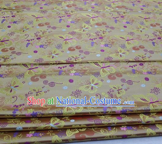 Asian Chinese Traditional Classical Butterfly Pattern Golden Brocade Tang Suit Satin Fabric Material Classical Silk Fabric