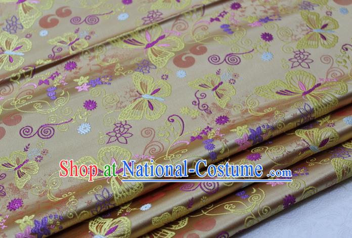 Asian Chinese Traditional Classical Butterfly Pattern Golden Brocade Tang Suit Satin Fabric Material Classical Silk Fabric