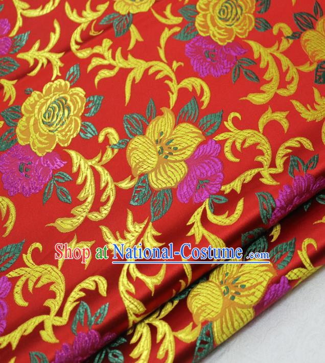 Asian Chinese Traditional Classical Begonia Pattern Red Brocade Tang Suit Satin Fabric Material Classical Silk Fabric