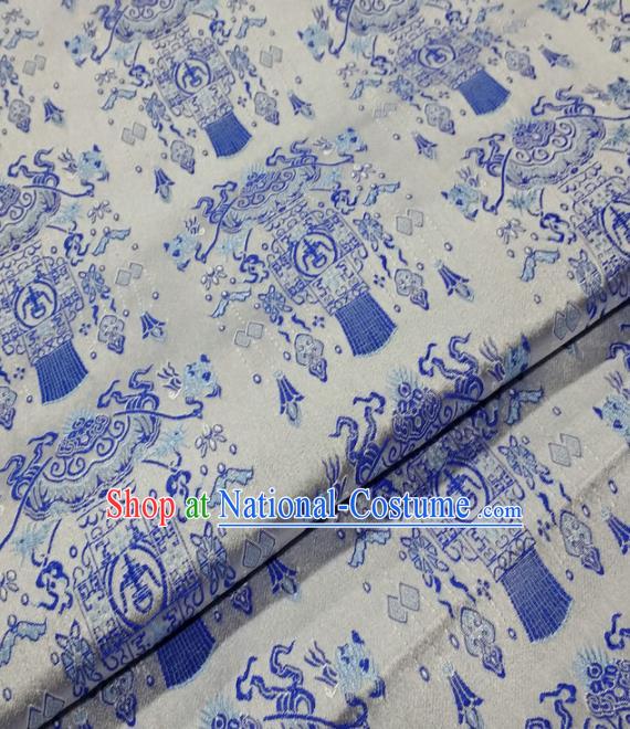 Asian Chinese Traditional Classical Lantern Pattern White Brocade Tang Suit Satin Fabric Material Classical Silk Fabric