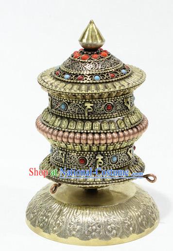 Chinese Traditional Buddhism Copper Pray Wheel Feng Shui Items Vajrayana Buddhist Decoration