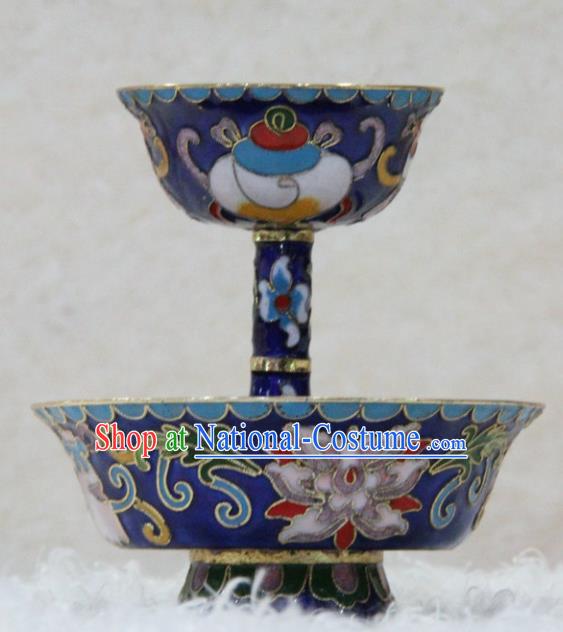 Chinese Traditional Buddhism Blue Cloisonne Cup Feng Shui Items Vajrayana Buddhist Decoration