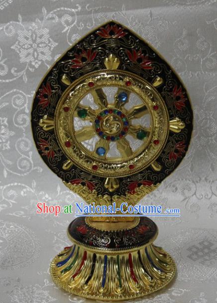 Chinese Traditional Buddhism Cloisonne Wheel Feng Shui Items Vajrayana Buddhist Decoration