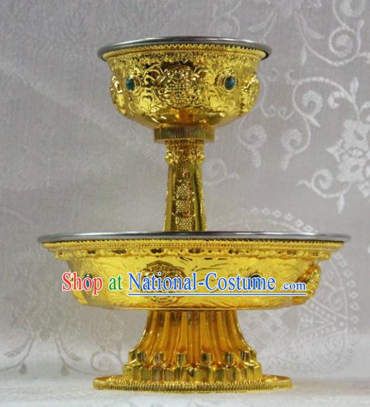 Chinese Traditional Buddhism Brass Cup Tray Feng Shui Items Vajrayana Buddhist Teaboard Decoration