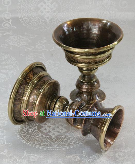 Chinese Traditional Buddhism Copper Cup Butter Lamp Feng Shui Items Vajrayana Buddhist Candelabrum Decoration