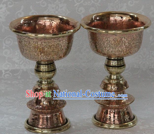 Chinese Traditional Buddhism Copper Carving Cup Butter Lamp Feng Shui Items Vajrayana Buddhist Candelabrum Decoration