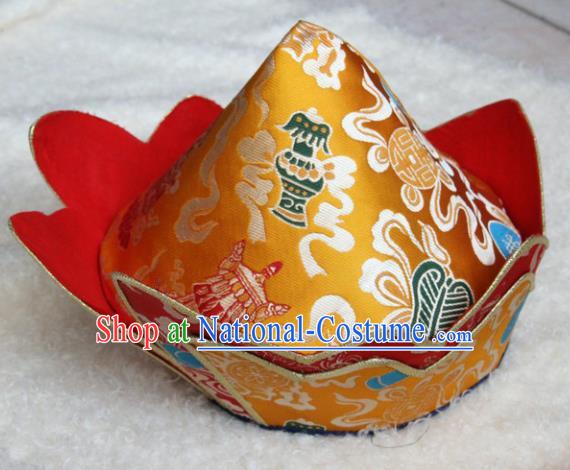 Chinese Traditional Buddhist Golden Brocade Hat Tibetan Buddhism Hutukta Hat