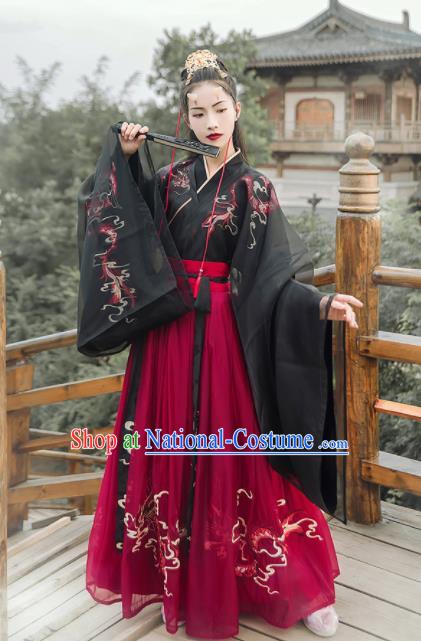 Chinese Ancient Female Swordsman Hanfu Dress Traditional Han Dynasty Court Lady Embroidered Historical Costume for Women