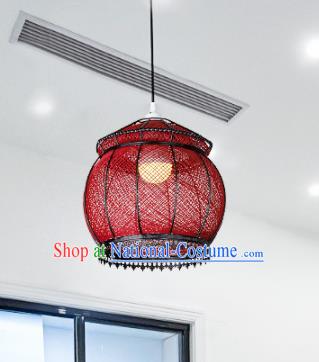 Chinese Traditional Hanging Lantern Handmade Vine Rattan Red Palace Lanterns Ceiling Lamp