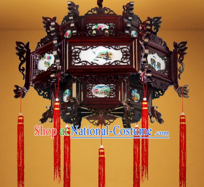 Chinese Traditional Red Tassel Wood Palace Lantern Handmade New Year Hanging Lanterns Ceiling Lamp