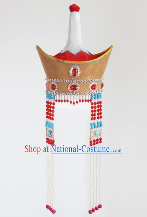 Chinese Mongolian Ethnic Hair Accessories Traditional Mongol Nationality Princess Folk Dance Tassel Hat for Kids