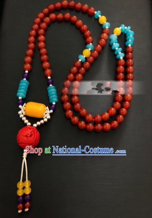 Traditional Chinese Mongol Nationality Agate Necklet Accessories Mongolian Ethnic Folk Dance Necklace for Women