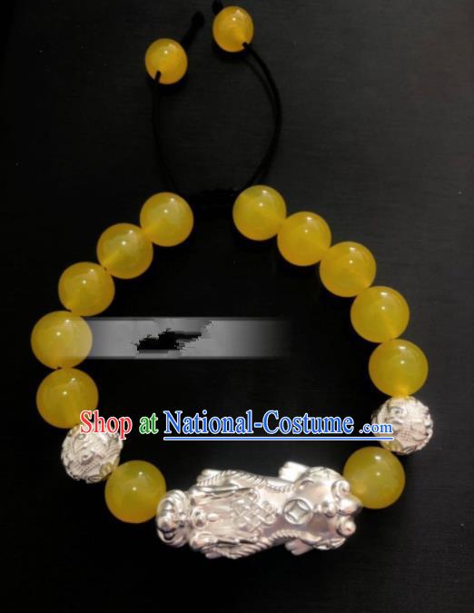 Traditional Chinese Mongol Nationality Yellow Chalcedony Bracelet Accessories Mongolian Ethnic Bangle for Women