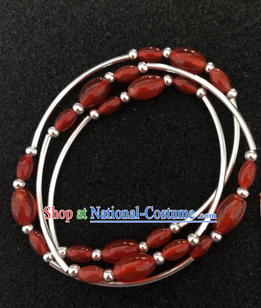 Traditional Chinese Mongol Nationality Agate Beads Bracelet Accessories Mongolian Ethnic Bangle for Women