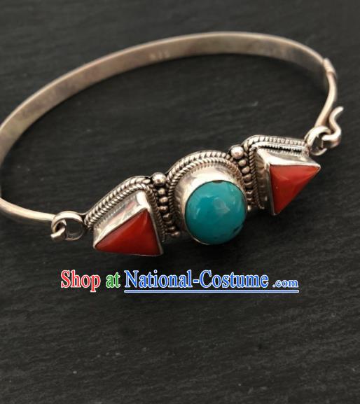 Traditional Chinese Mongol Nationality Bracelet Accessories Mongolian Ethnic Sliver Bangle for Women