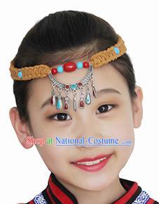 Chinese Mongolian Ethnic Hair Accessories Traditional Mongol Nationality Folk Dance Yellow Headband for Kids