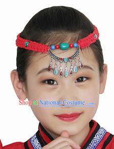 Chinese Mongolian Ethnic Hair Accessories Traditional Mongol Nationality Folk Dance Red Headband for Kids