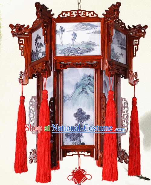 Chinese Traditional Dragon Head Wood Palace Lantern Handmade Hanging Lanterns Ceiling Lamp