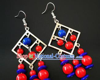 Traditional Chinese Mongolian Ethnic Beads Ear Accessories Mongol Nationality Folk Dance Earrings for Women