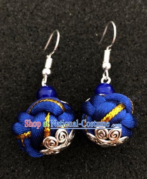 Traditional Chinese Mongol Nationality Blue Ball Ear Accessories Mongolian Ethnic Earrings for Women