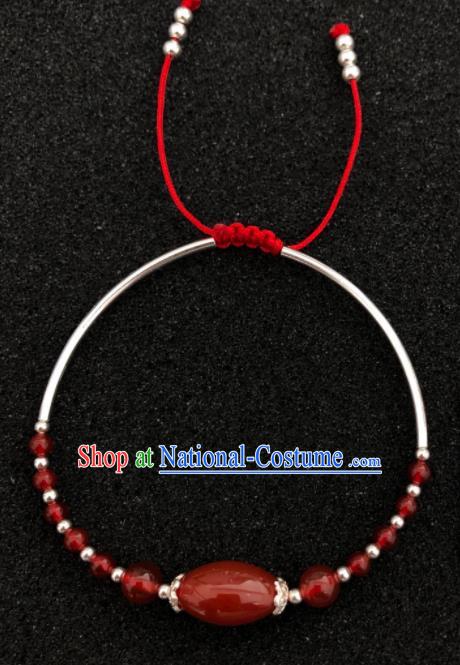 Traditional Chinese Mongol Nationality Agate Bracelet Accessories Mongolian Ethnic Sliver Bangle for Women