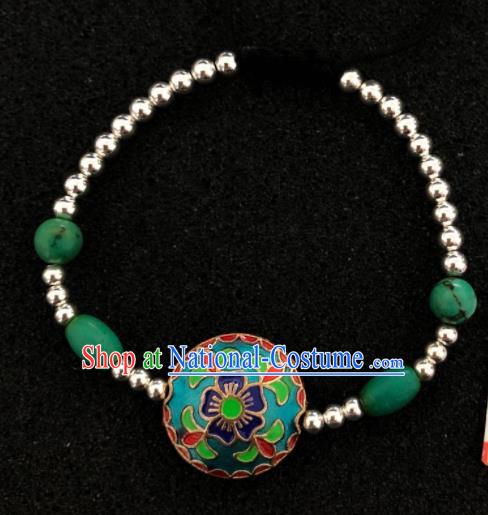 Traditional Chinese Mongol Nationality Cloisonne Bracelet Accessories Mongolian Ethnic Sliver Bangle for Women