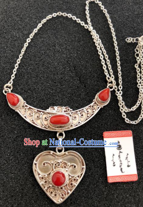 Traditional Chinese Mongol Nationality Sliver Necklet Accessories Mongolian Ethnic Necklace for Women